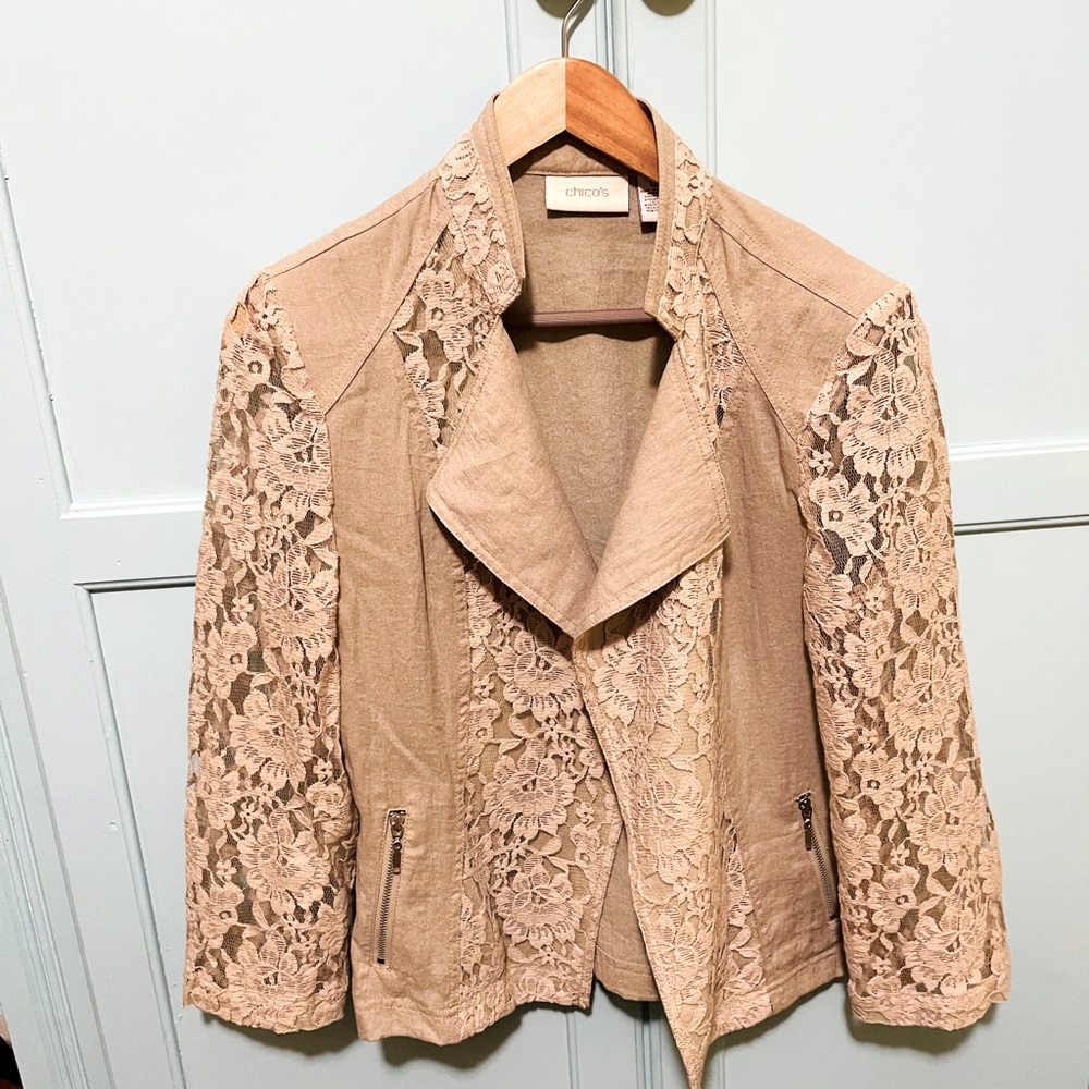 Closing closet soon Chicos linen/lace jacket